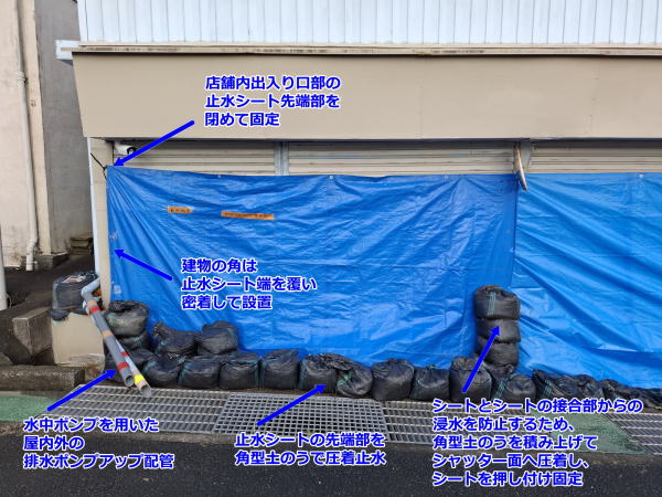 出入り口部の詳細図・シート間の止水