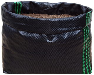メッシュ栽培袋 ＵＶ黒ＰＥに培養土を入れた状態